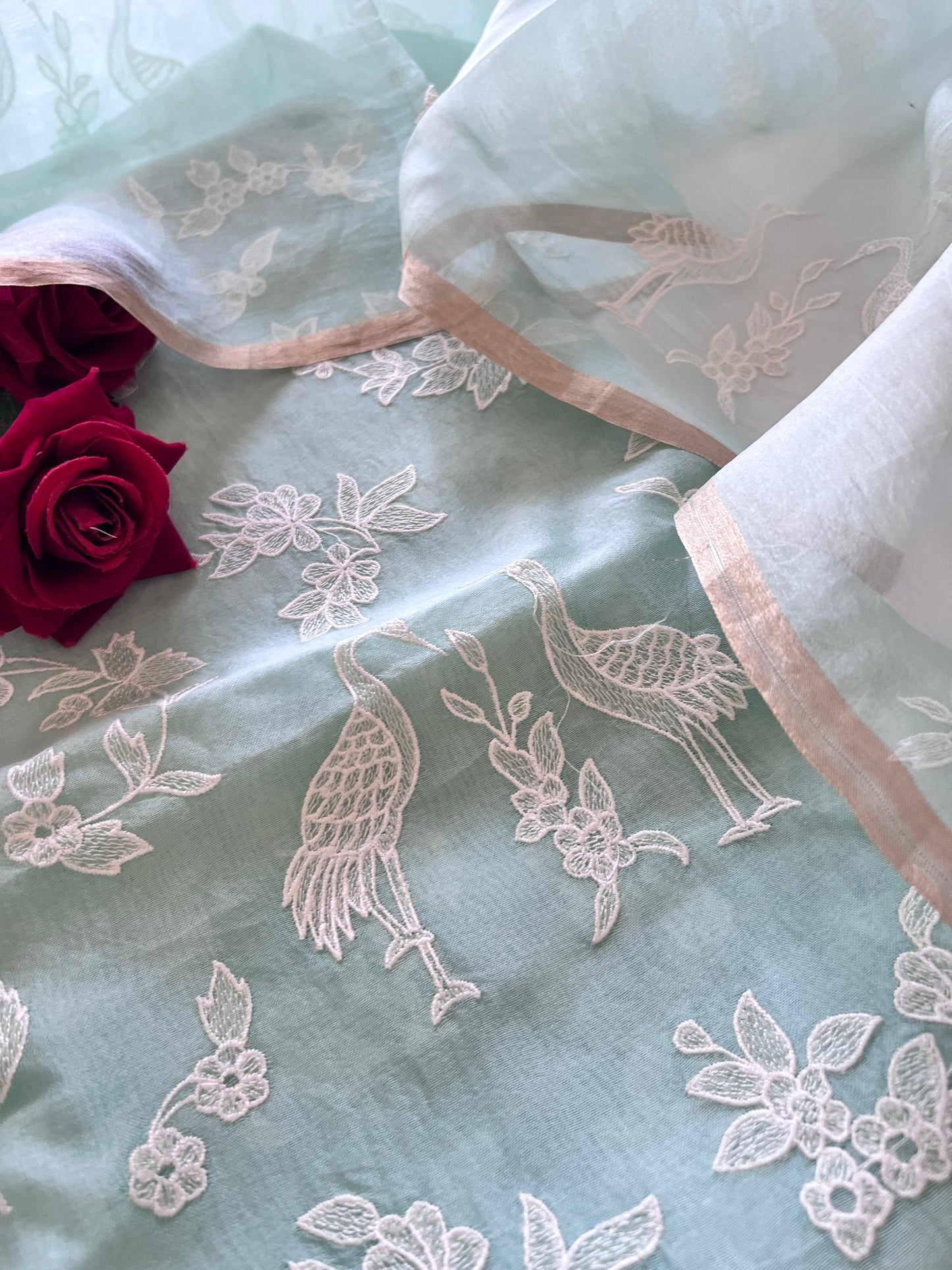 Pure Organza with Swan embroidery Un-stitched Suit set
