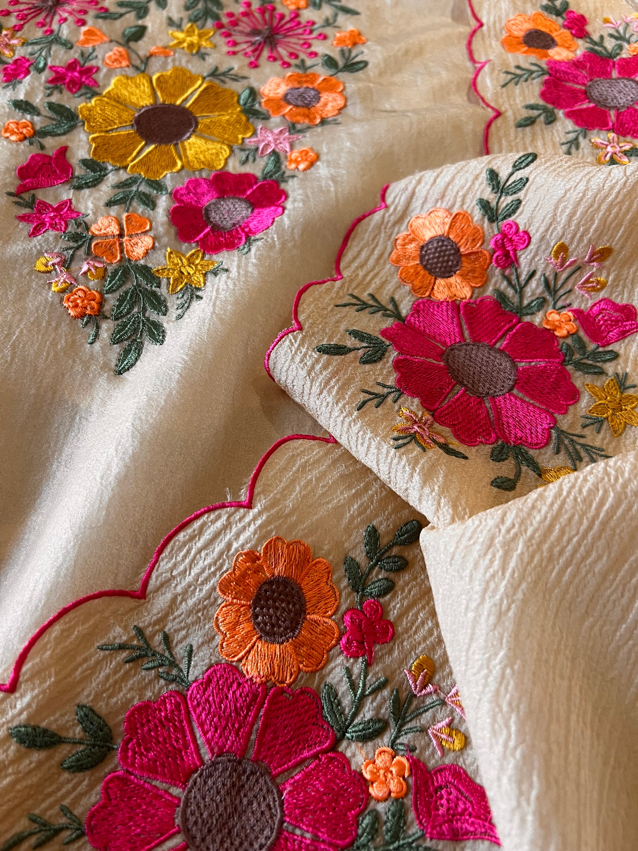 Sunflower Embroidery Crush tissue Silk Dress material