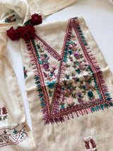 2 pc Cream Knot embroidery Unstitched suit material