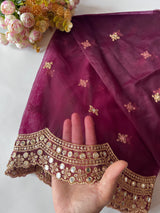 Net dupatta with scallop golden border