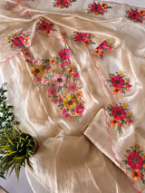 Sunflower Embroidery Crush Organza tissue Dress material