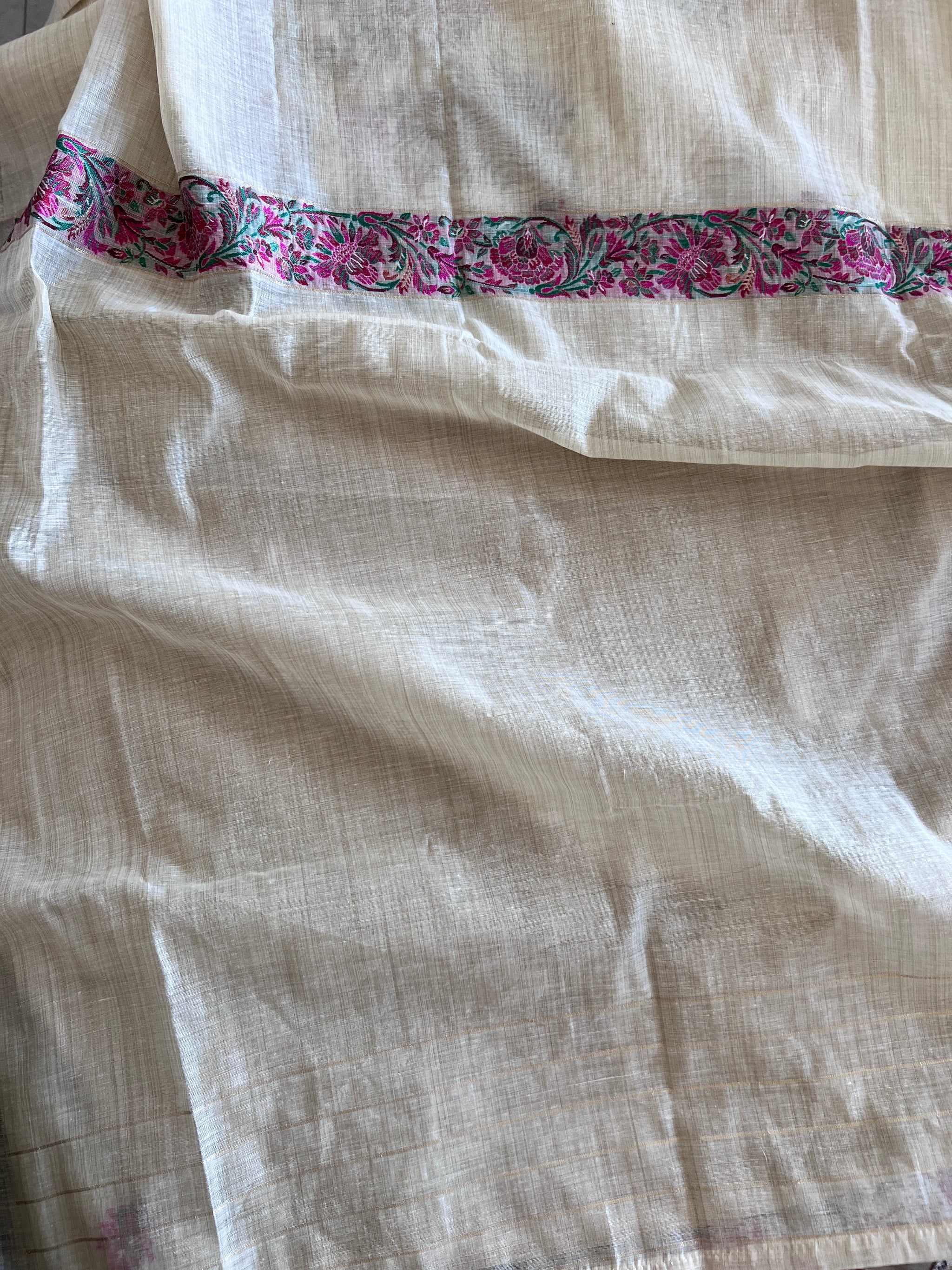 Beige Cotton Jamdani work dress material unstitched Suit set