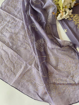 Mul Chanderi dress material with pitta and mukaish work dupatta