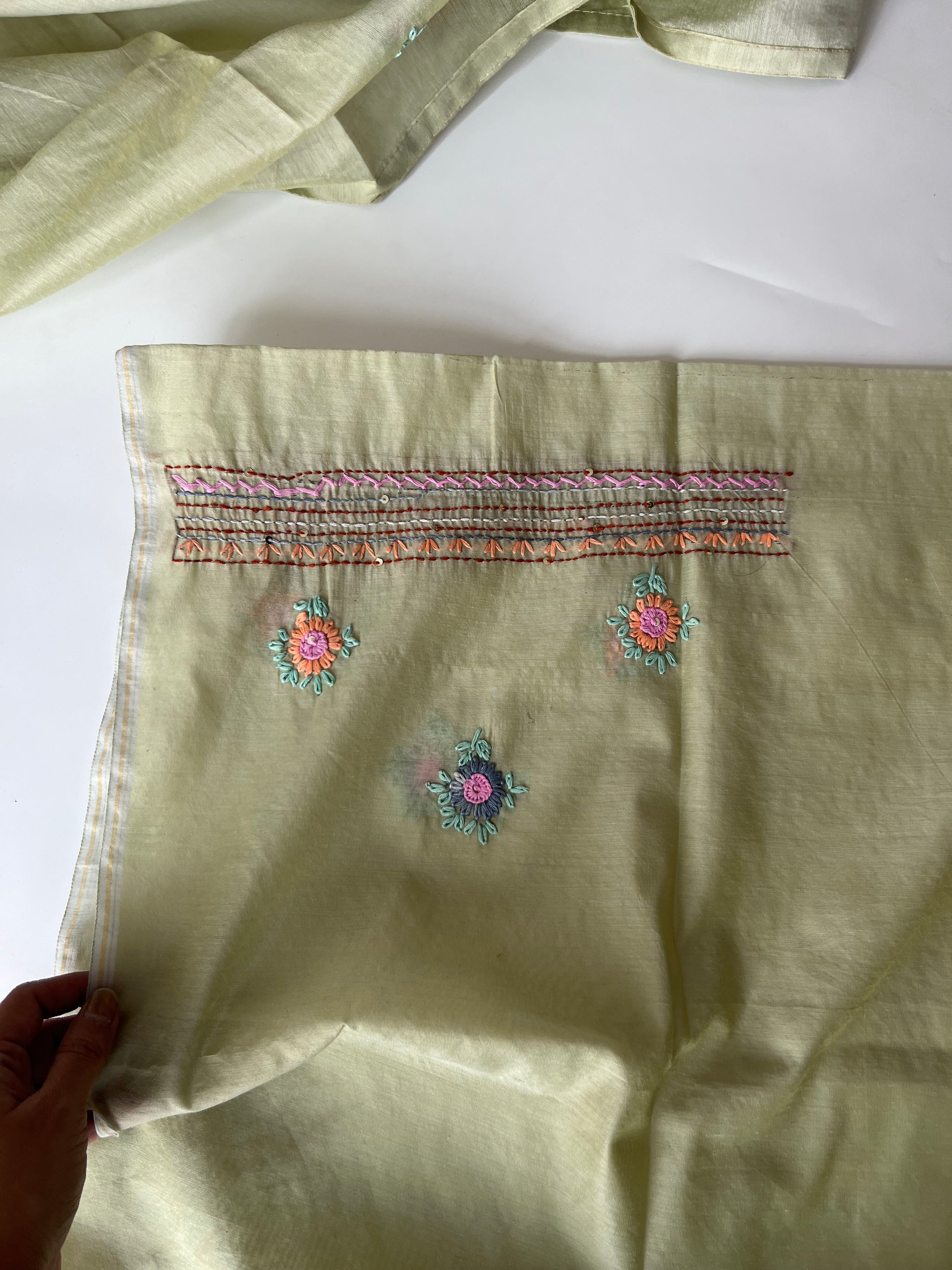 Pista Green Chanderi embroidered kurta dupatta set