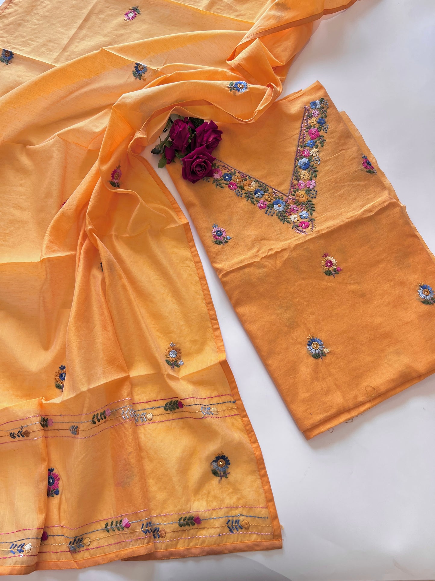 Knot embroidery Unstitched suit material 2 pc