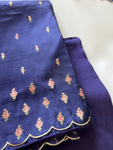 Blue Raw Mango handloom embroidered unstitched suit.