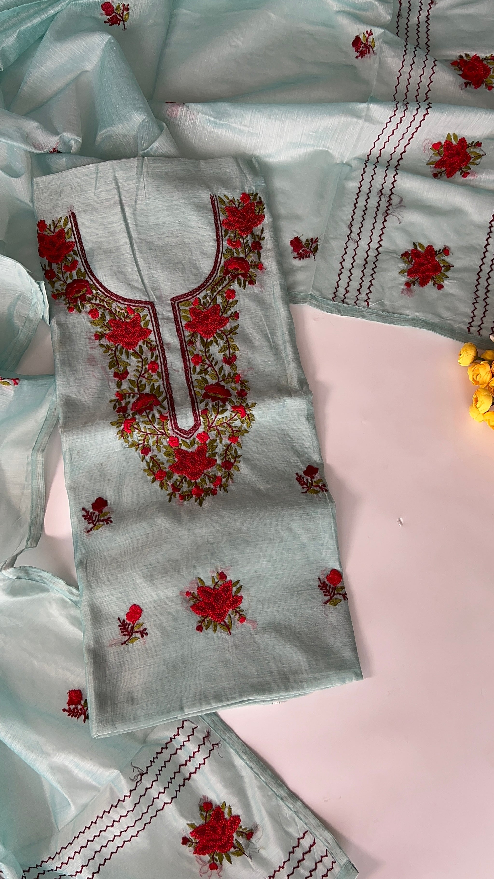 Chanderi knot embroidery Unstitched suit material