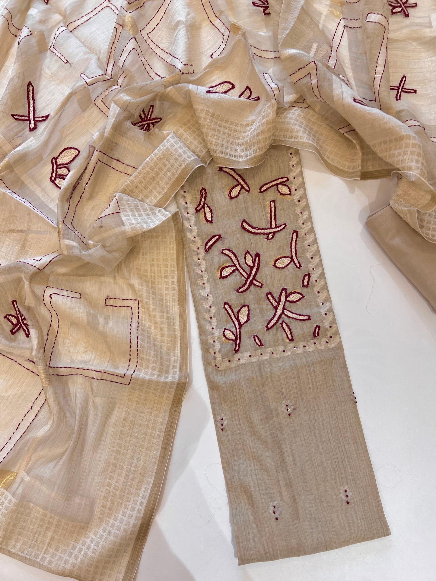 Khadi cotton embroidery Designer Unstitched suit