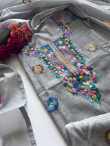 Grey Knot embroidery Unstitched suit material 2 pc