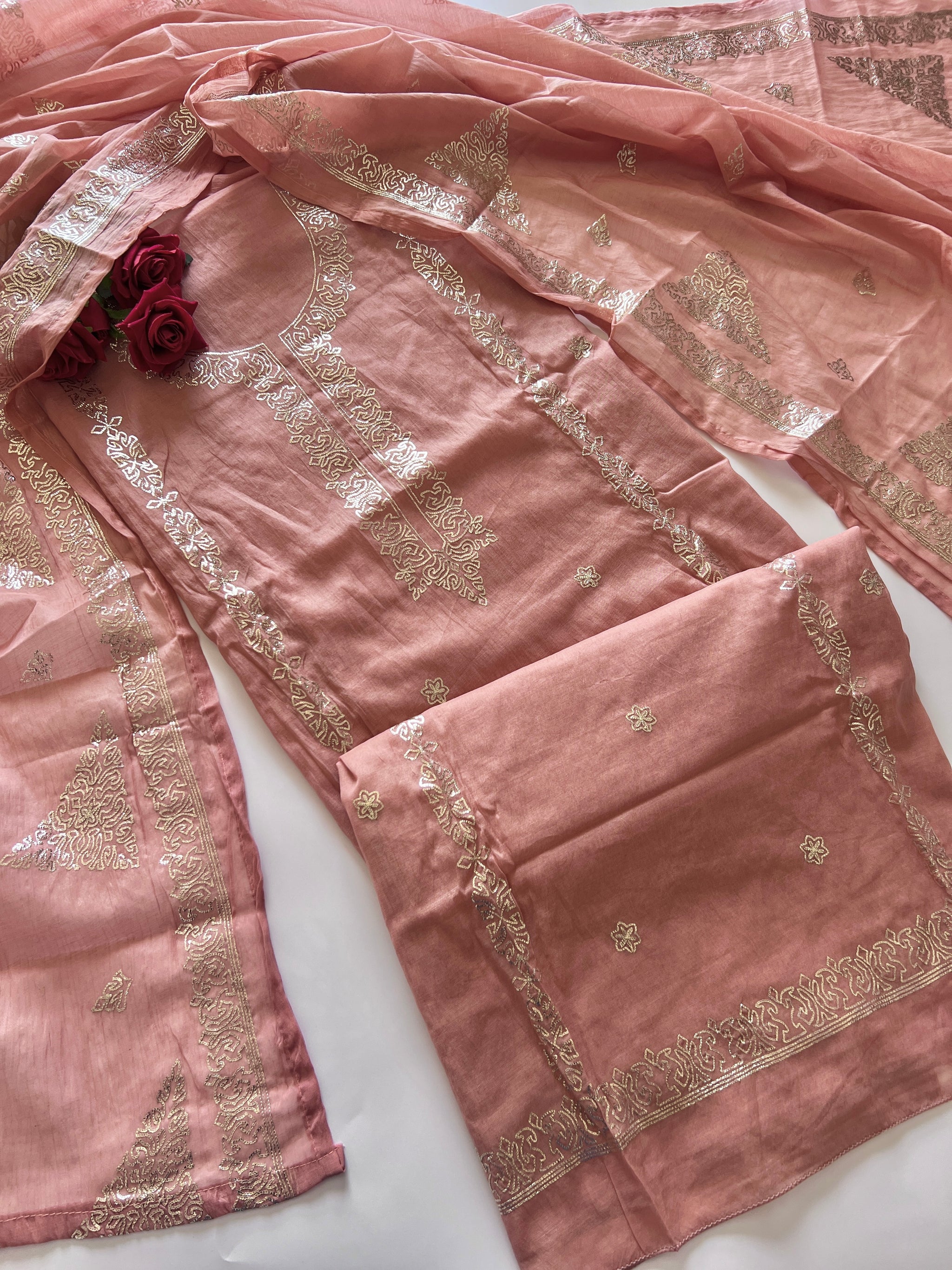 Mul Chanderi dress material unstitched Suit set