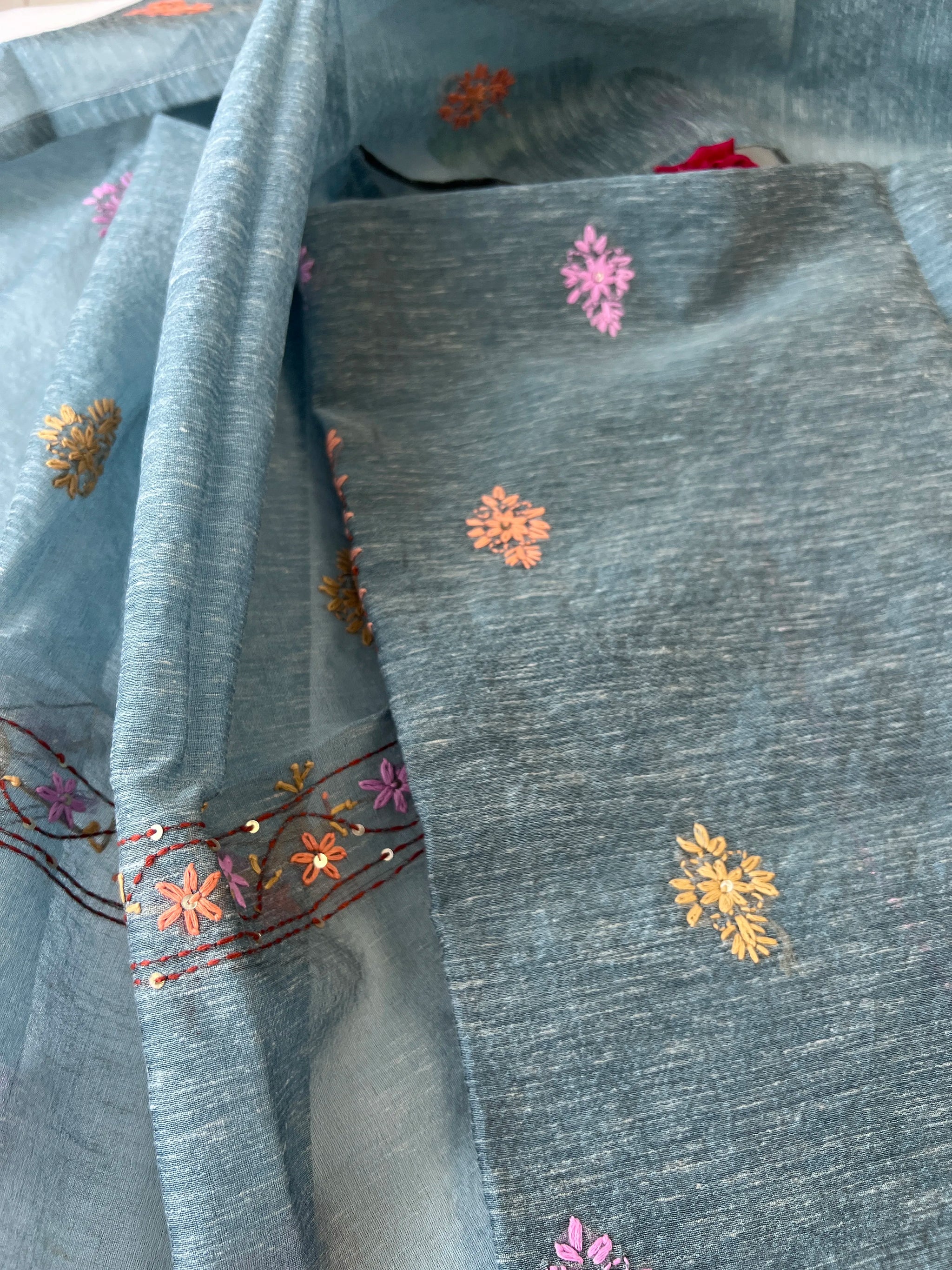 Chanderi knot embroidery Unstitched suit material