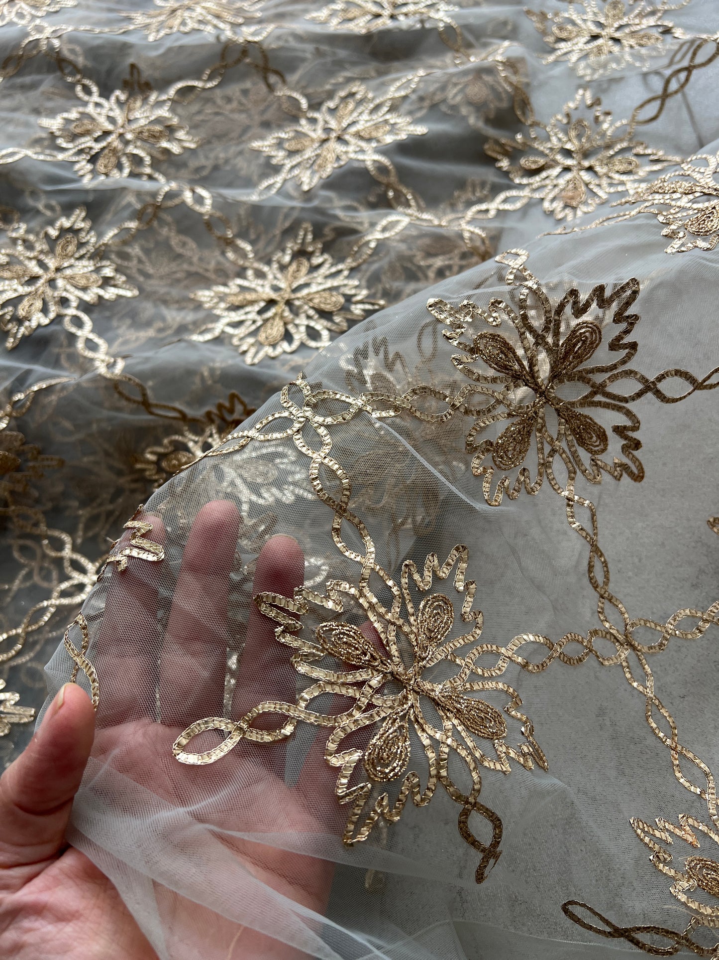 Grey net with Gotta work fabric