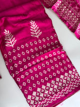 Pink Gajji Silk With gotta work neck Unstitched suit