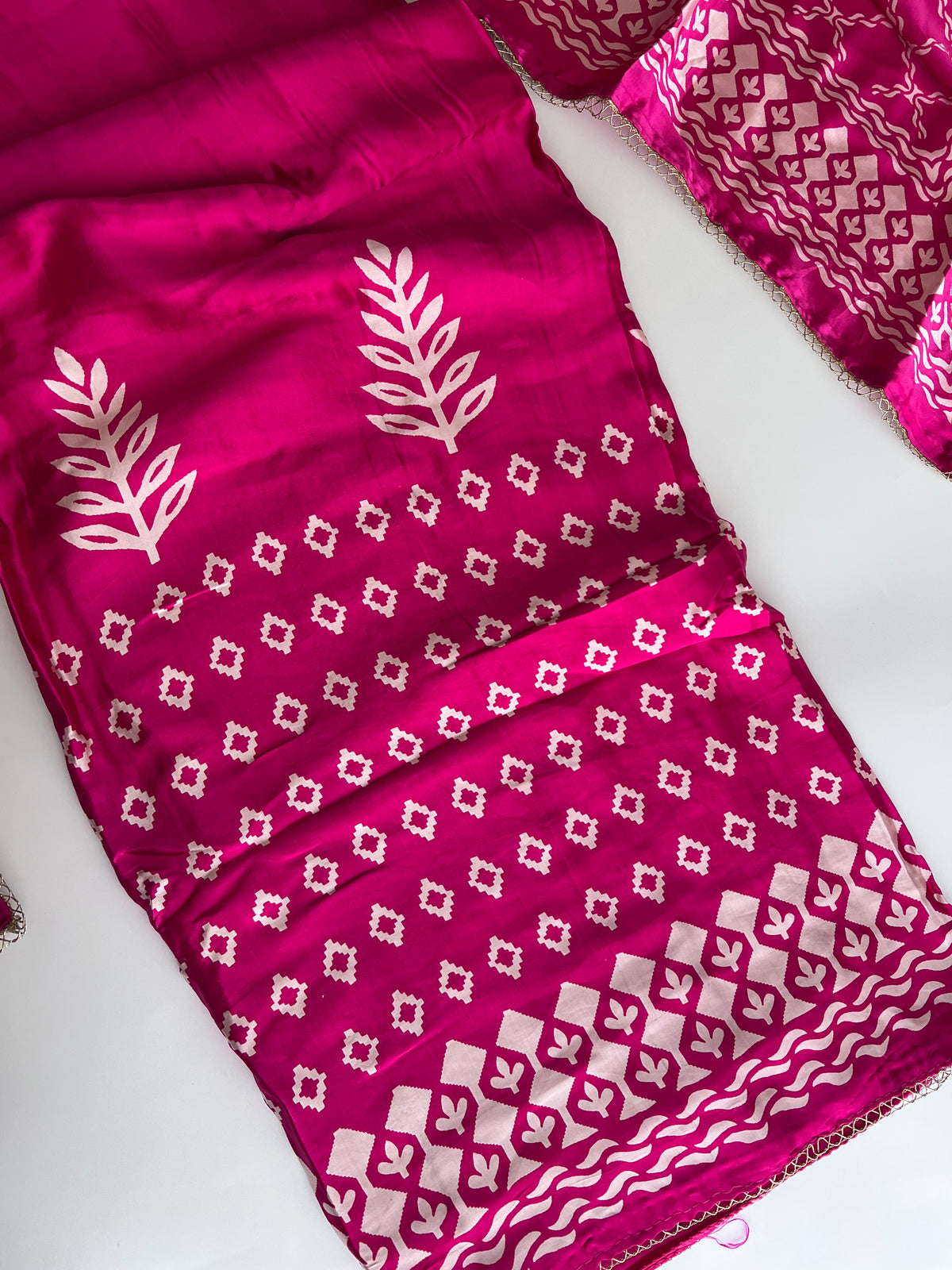 Pink Gajji Silk With gotta work neck Unstitched suit