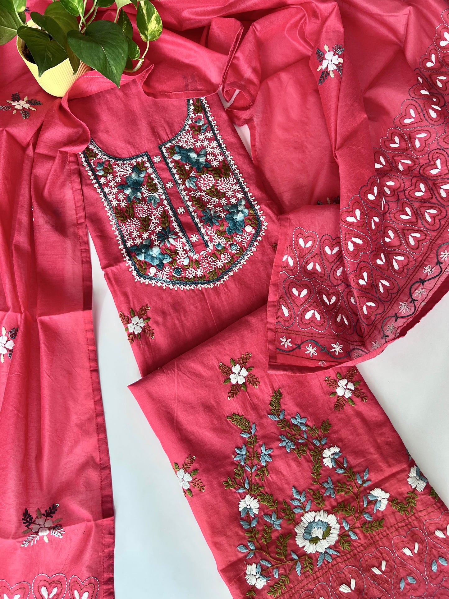 Chanderi knot embroidery Unstitched suit material