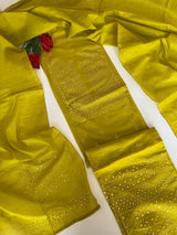 Mul Chanderi dress material with mukaish geometric