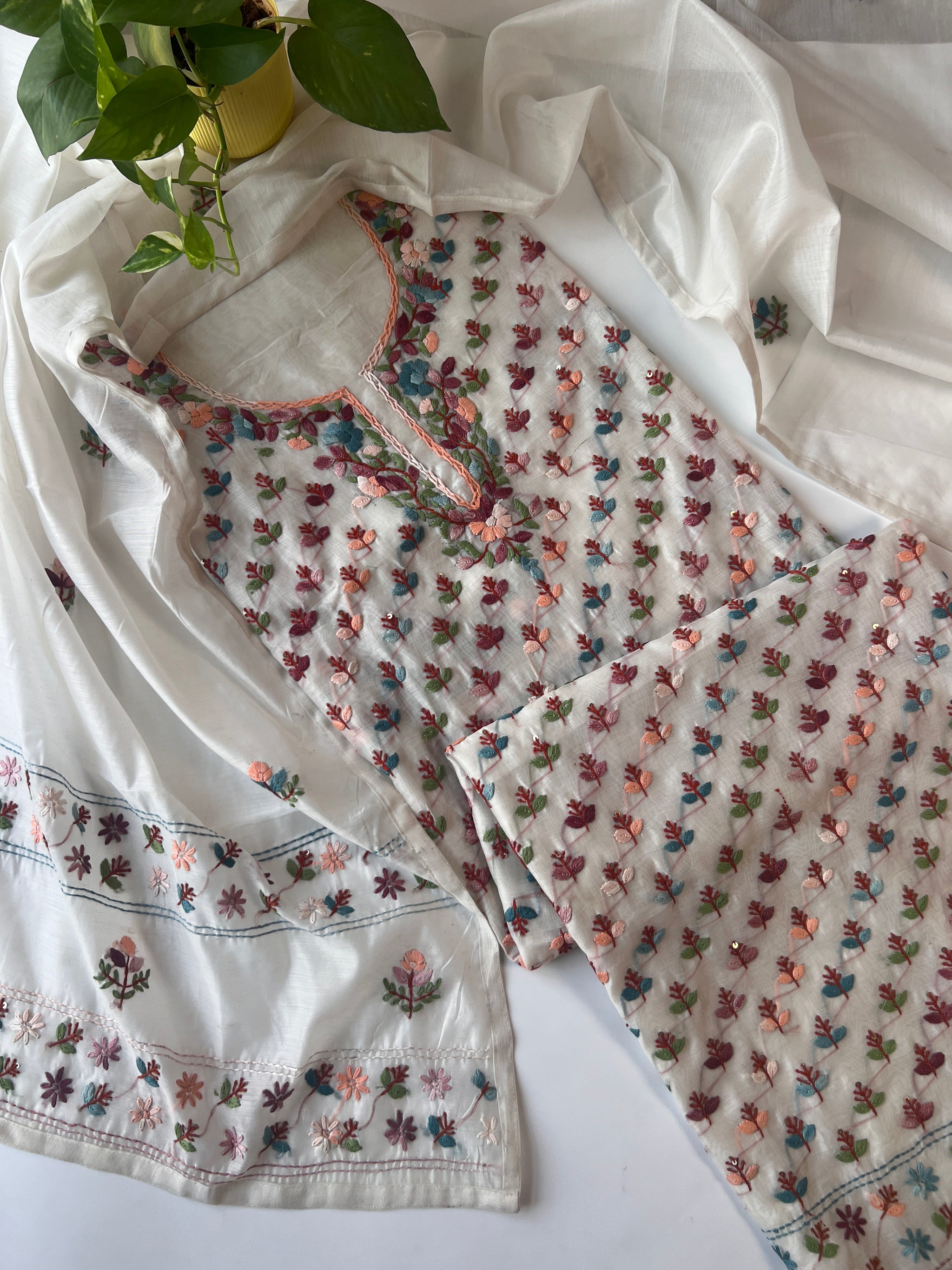Chanderi Phulkari embroidery Unstitched suit material