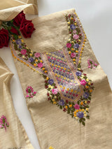 Beige Knot embroidery Unstitched suit material 2 pc