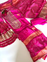 Pink Gajji Silk With gotta work neck Unstitched suit