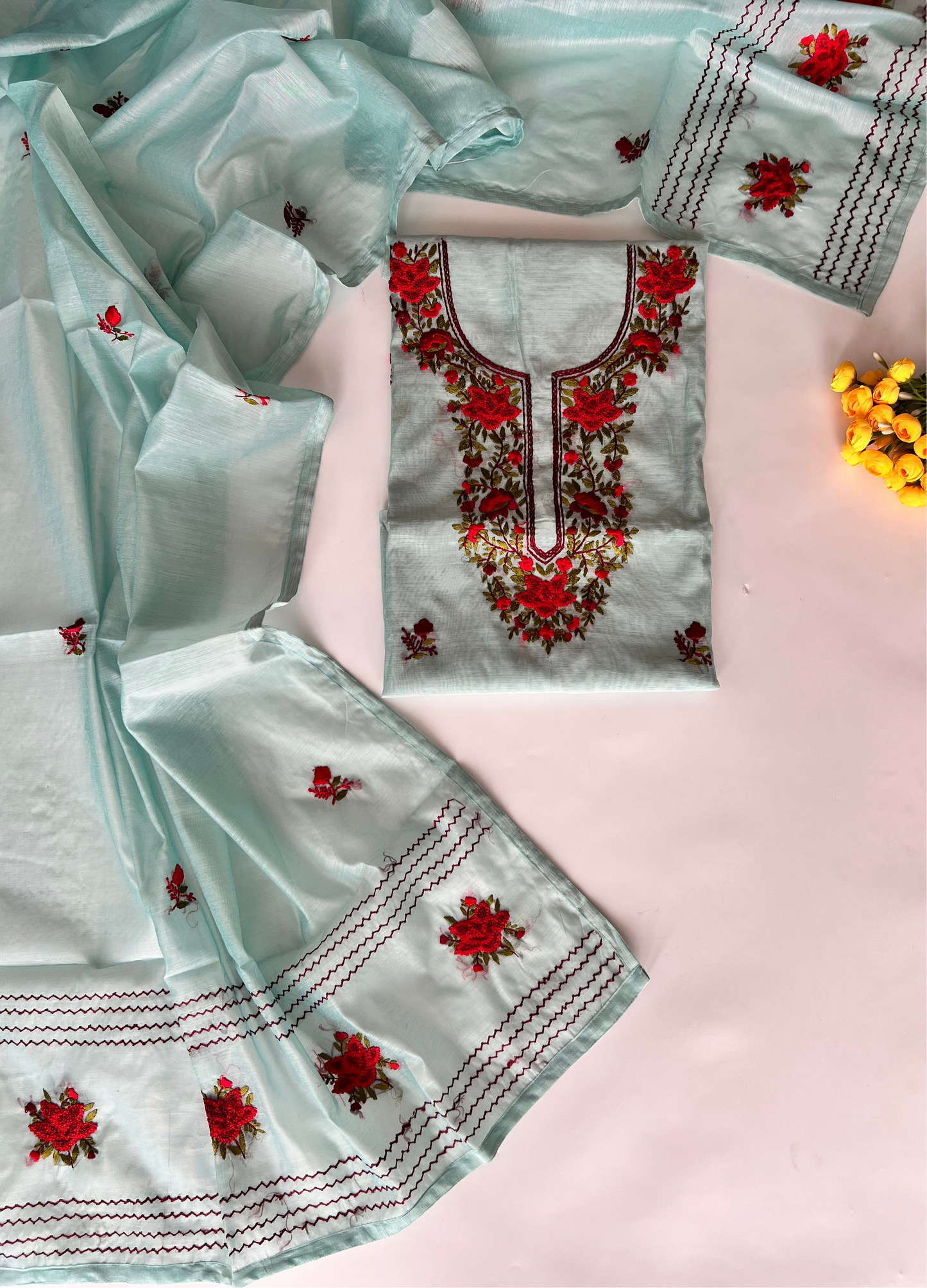 Chanderi knot embroidery Unstitched suit material