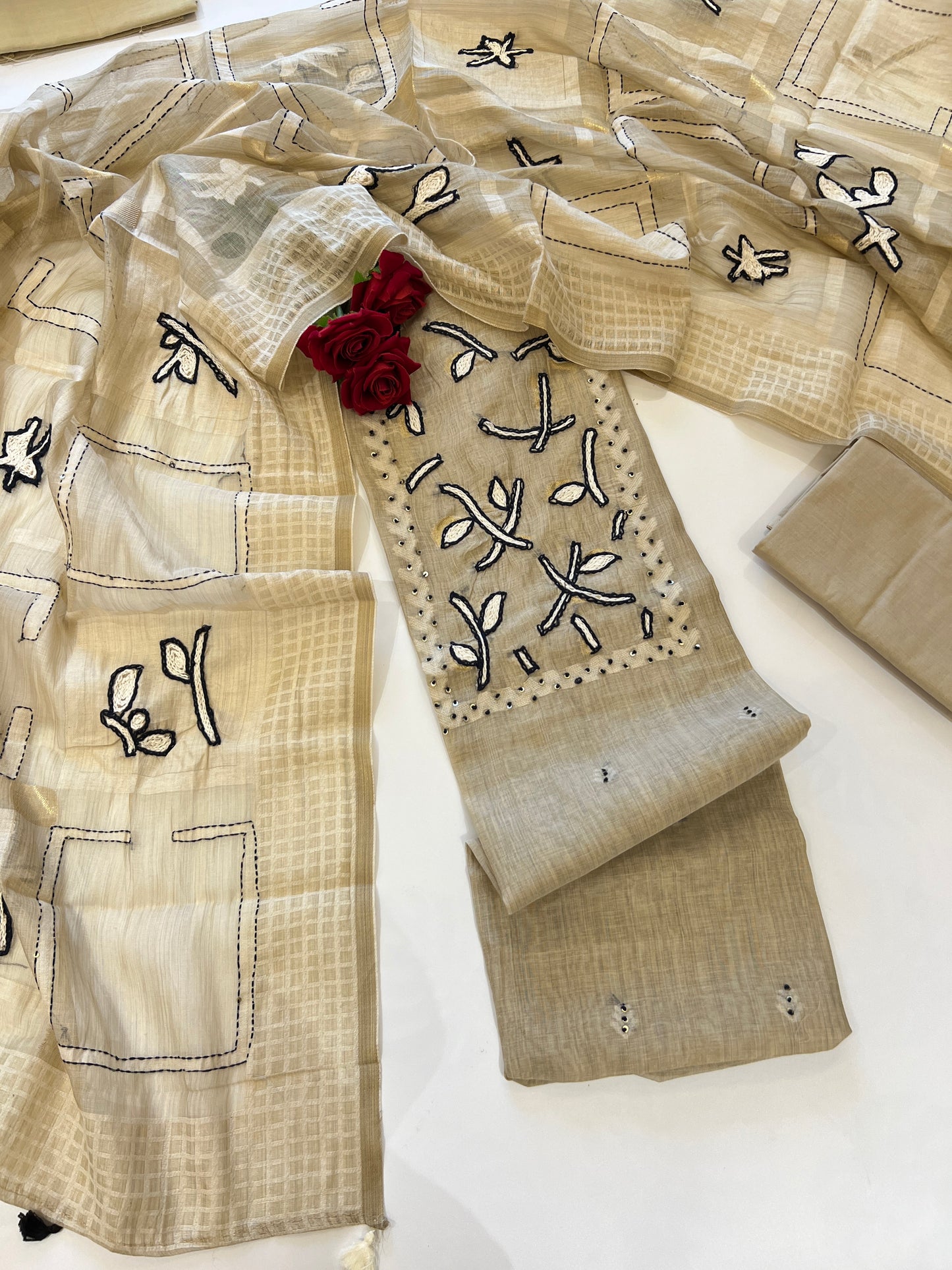 Khadi cotton embroidery Designer Unstitched suit