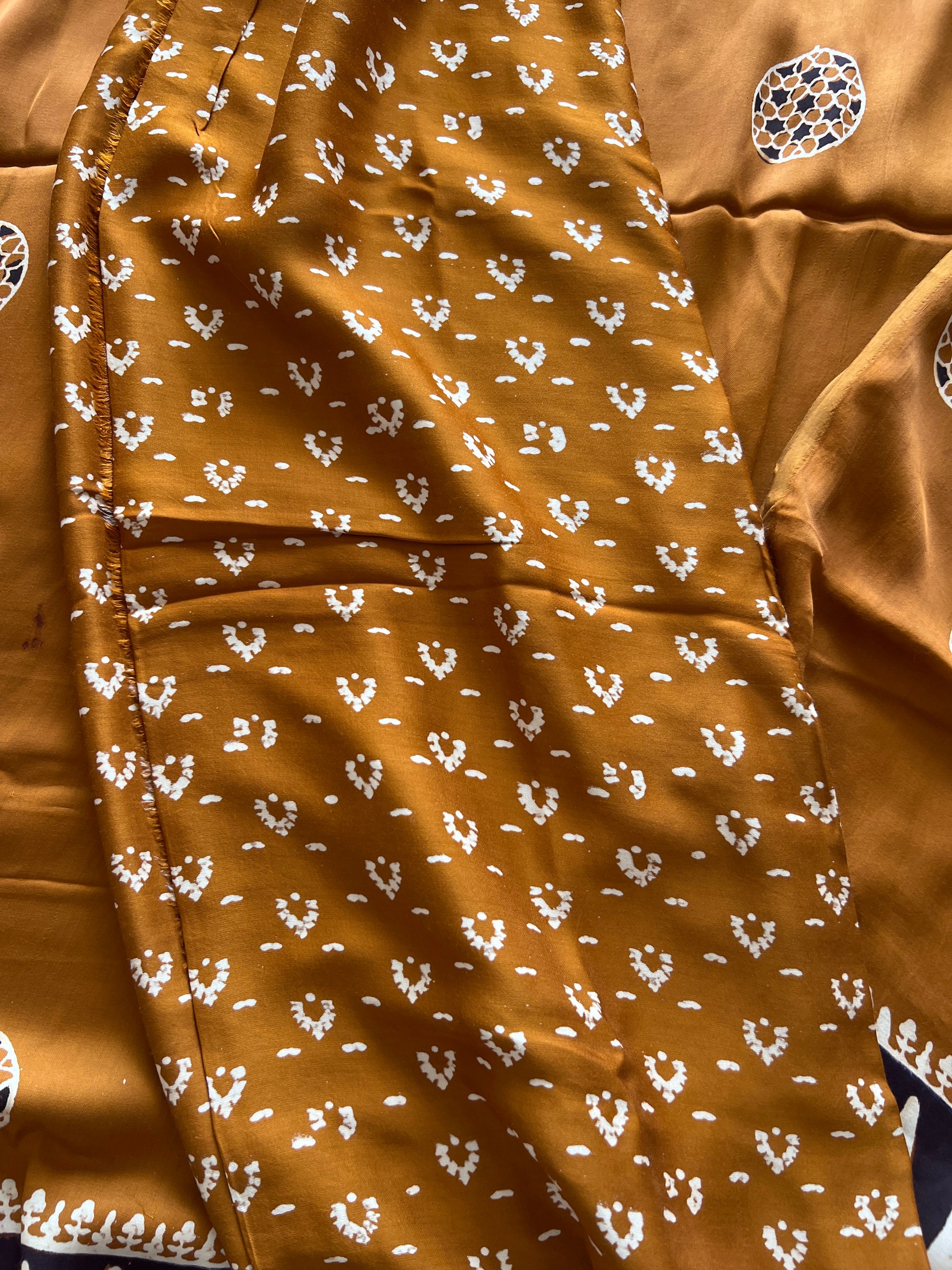 Yellow Ajrakh Handblock print 3 pc fabric Unstitched suit set