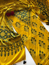 Yellow Original Handblock Ajrakh print on Modal fabric Unstitched suit set