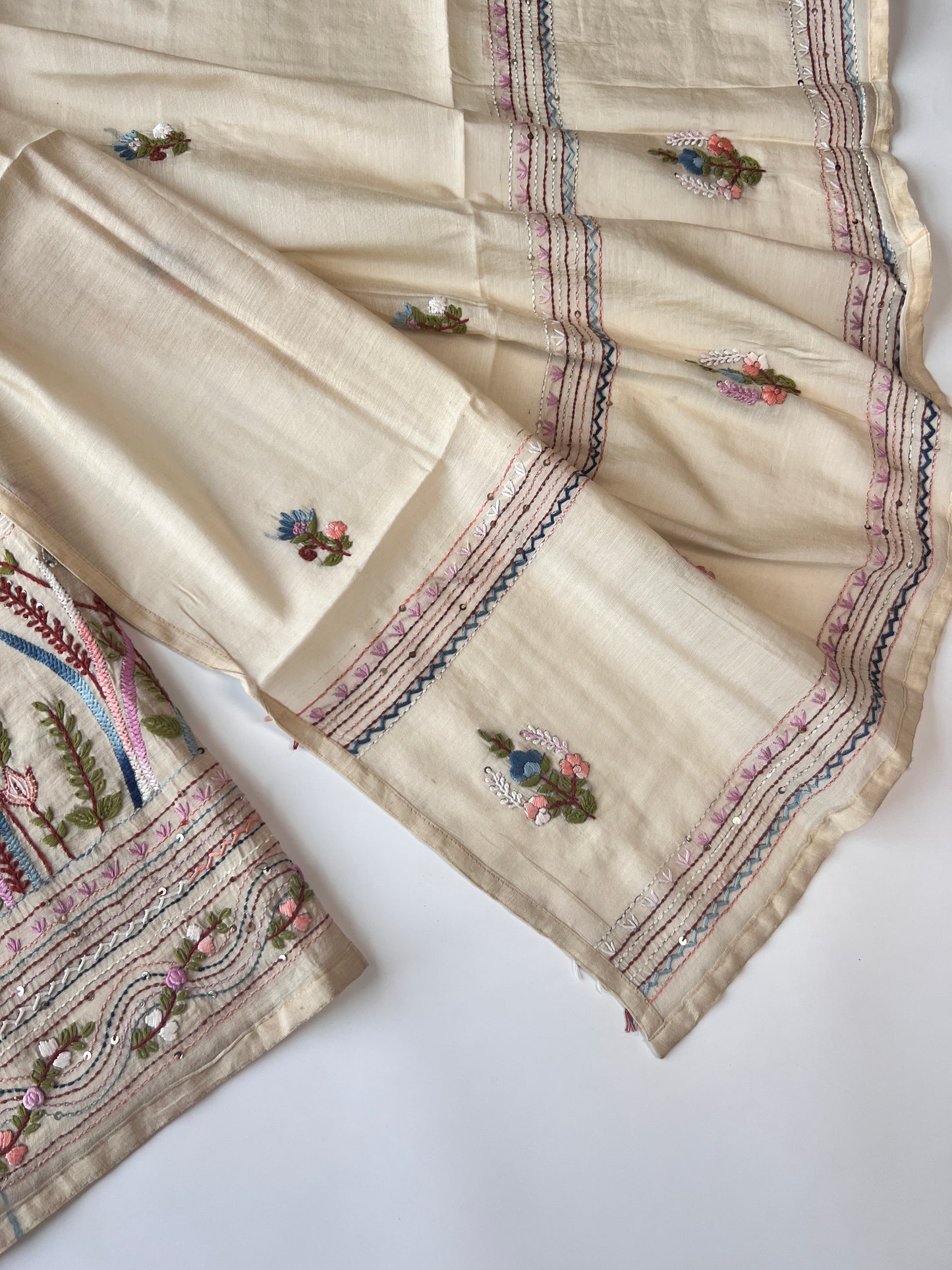 Chanderi knot embroidery Unstitched suit material