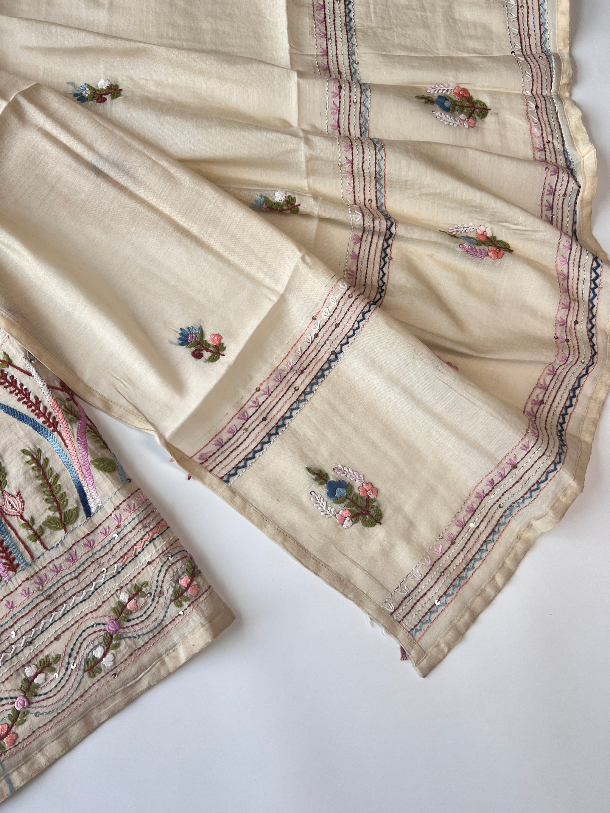 Chanderi knot embroidery Unstitched suit material