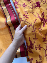 Yellow Pure Chanderi Parsi Thread embroidered Unstitched Suit