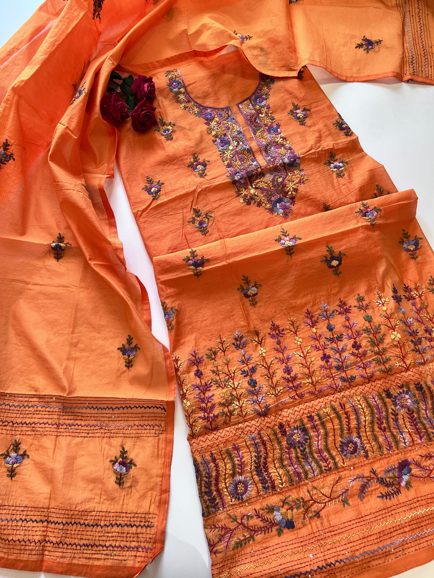 Knot embroidery Unstitched suit material 2 pc