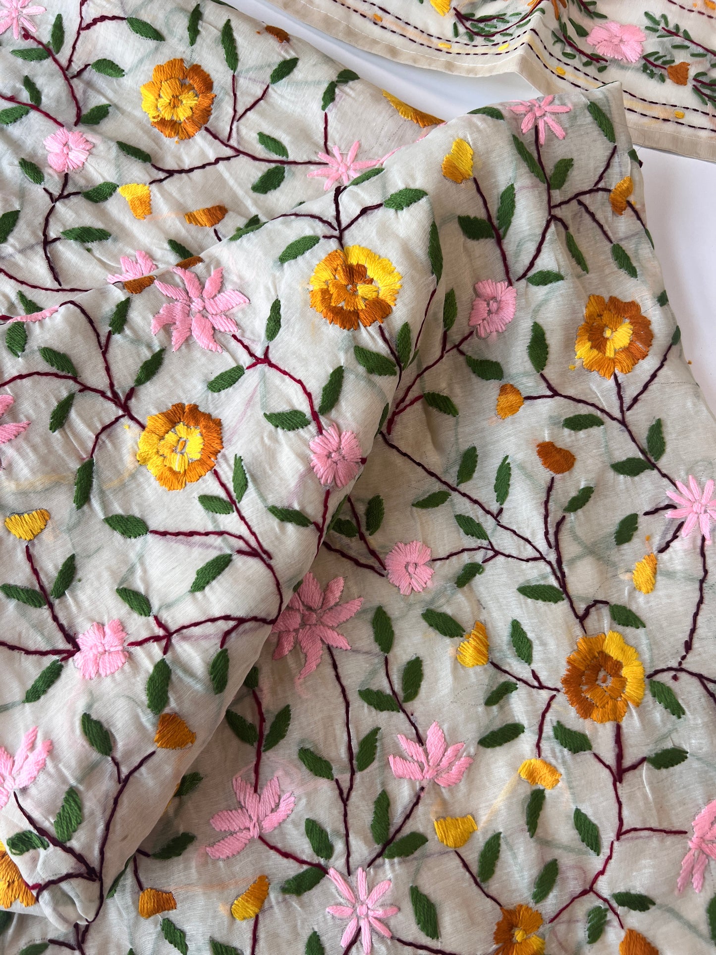 Chanderi Phulkari embroidery Unstitched suit material