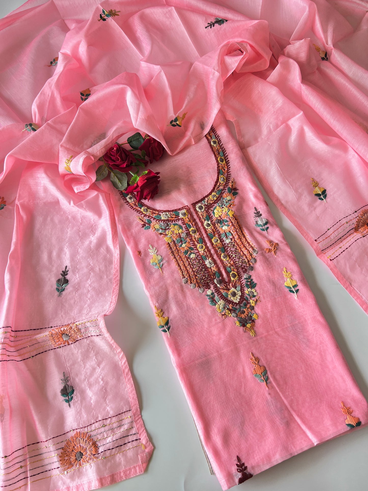 Knot embroidery Unstitched suit material 2 pc