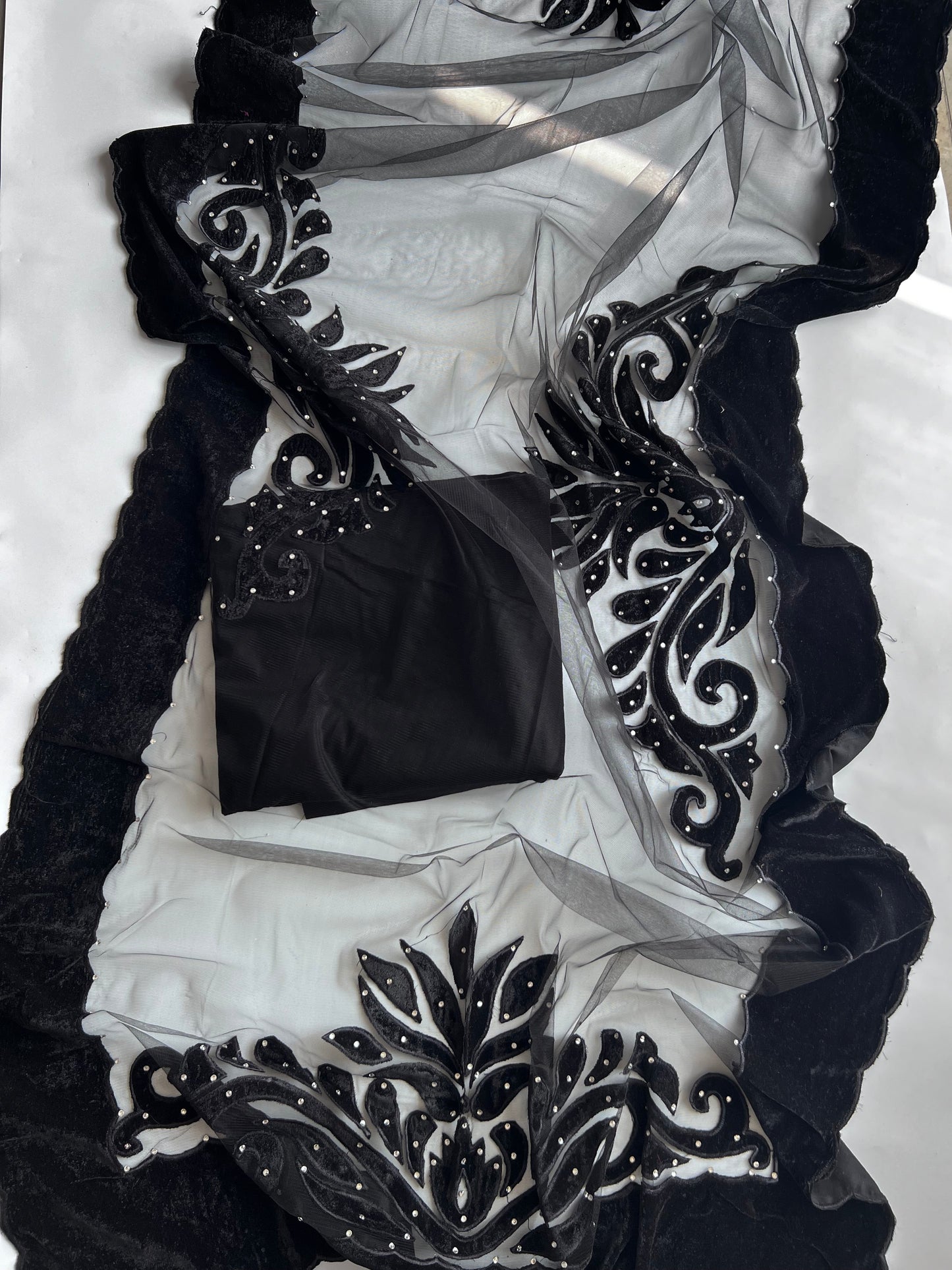 Black Velvet cut work designer party wear unstitched suit set