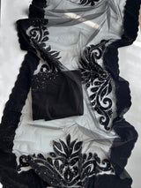 Black Velvet cut work designer party wear unstitched suit set