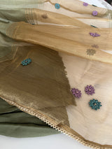 Olive Green Floral Embroidery tissue Jamdani Dress material