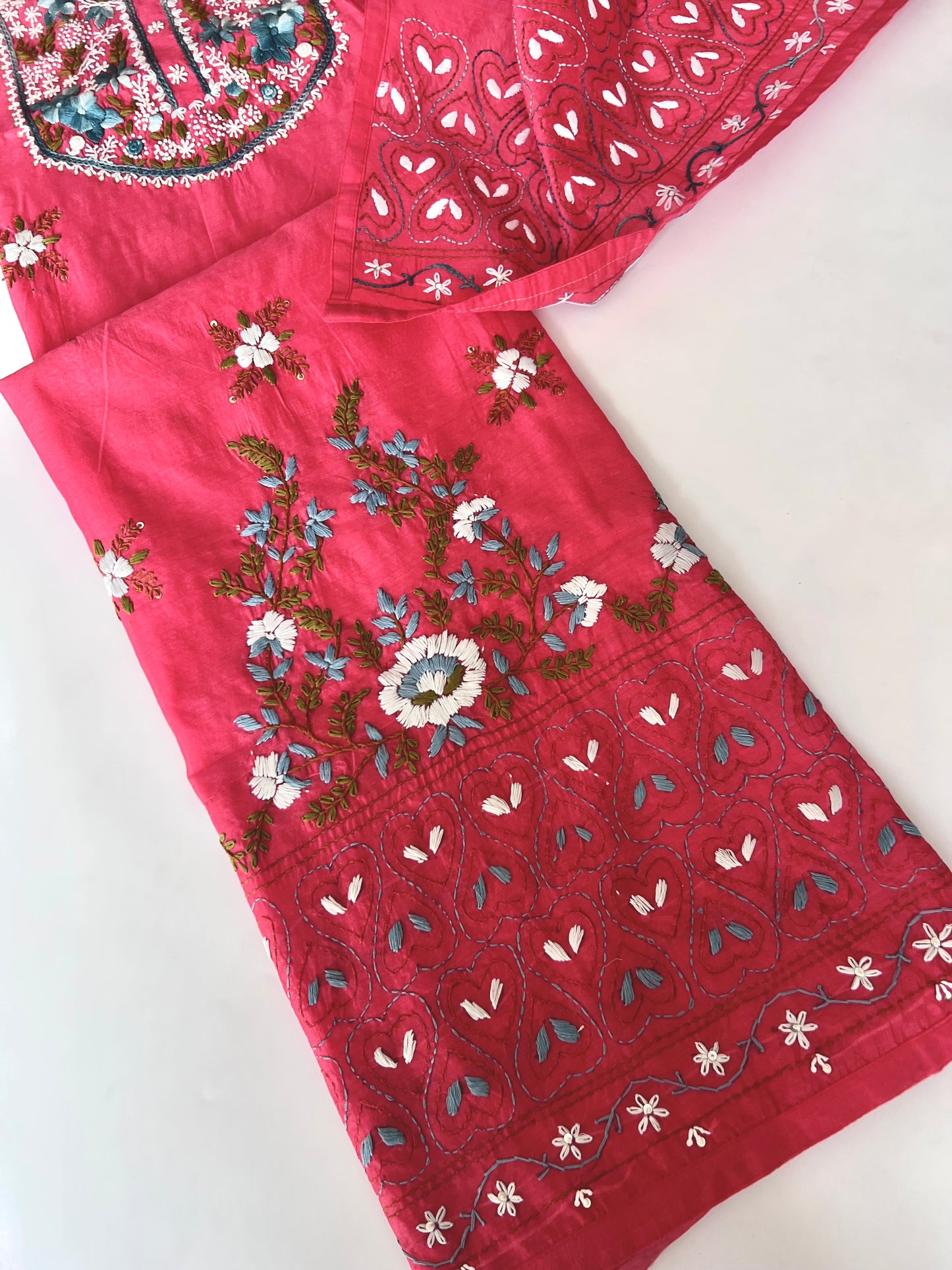 Chanderi knot embroidery Unstitched suit material