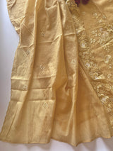 Yellow Mul Chanderi Thread embroidered Unstitched Suit