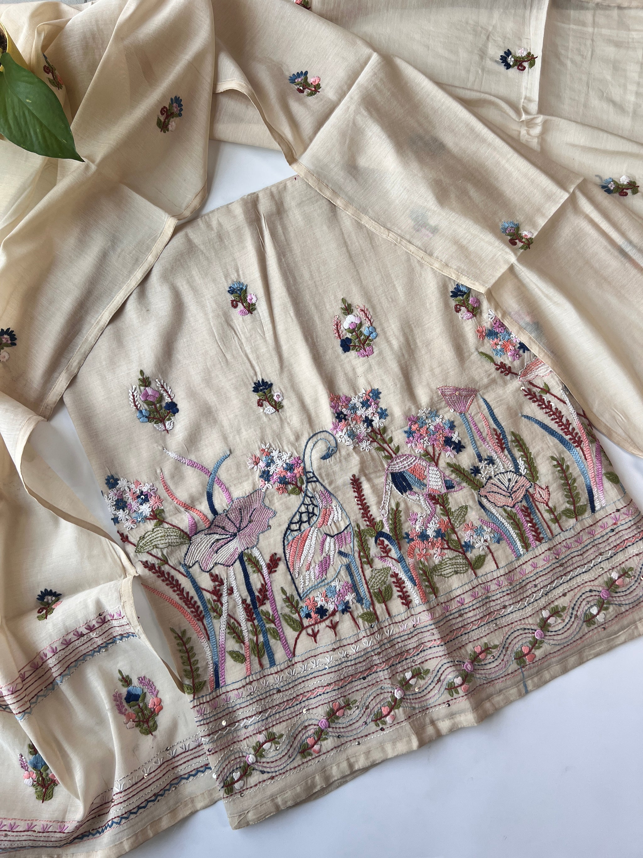 Chanderi knot embroidery Unstitched suit material