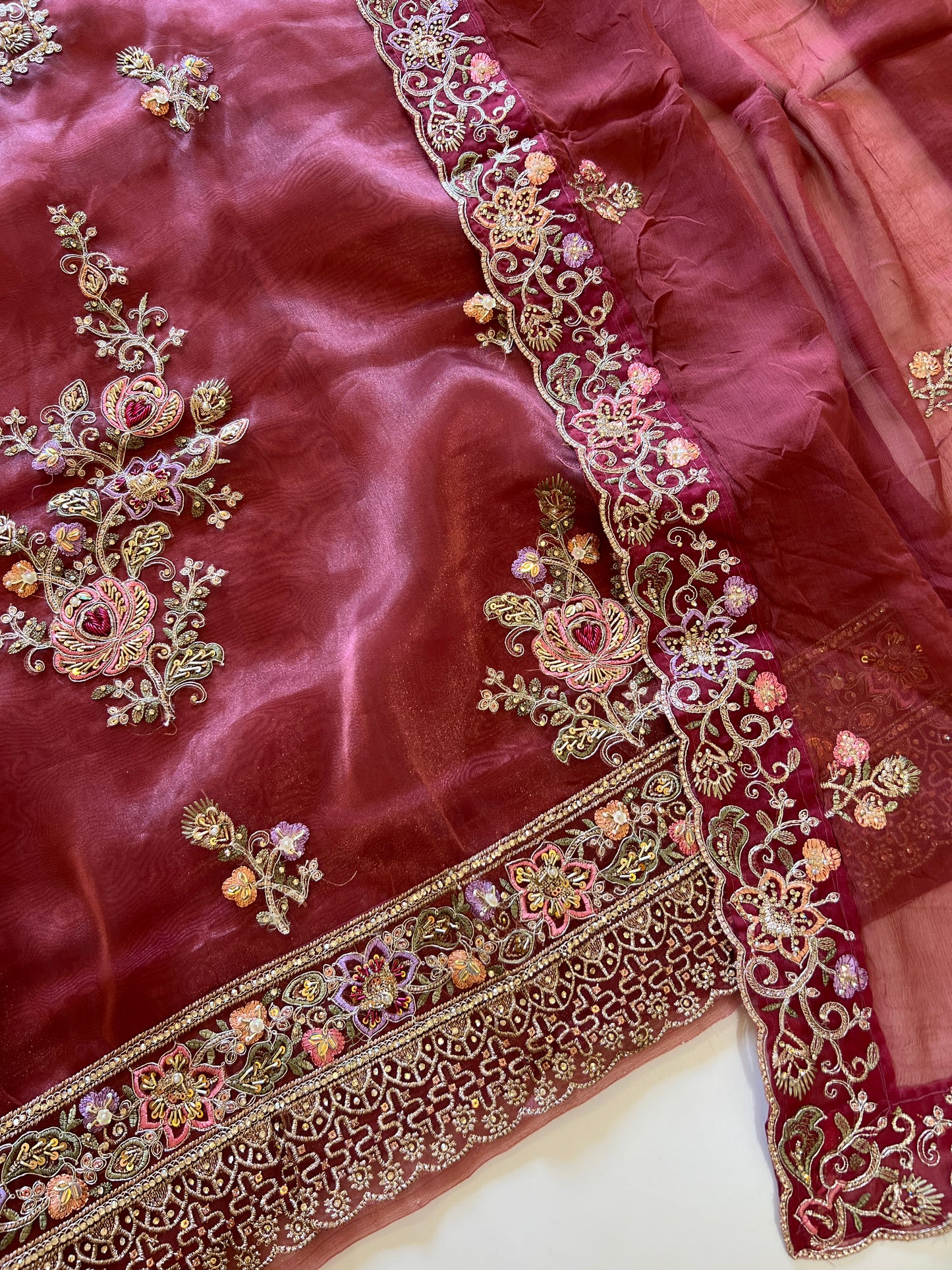 Tissue partywear embroidered suit set unstitched