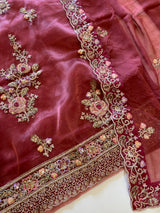 Tissue partywear embroidered suit set unstitched