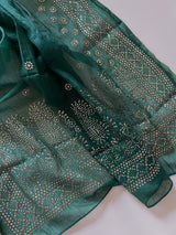 Green Mul Chanderi dress material with mukaish