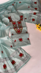 Chanderi knot embroidery Unstitched suit material