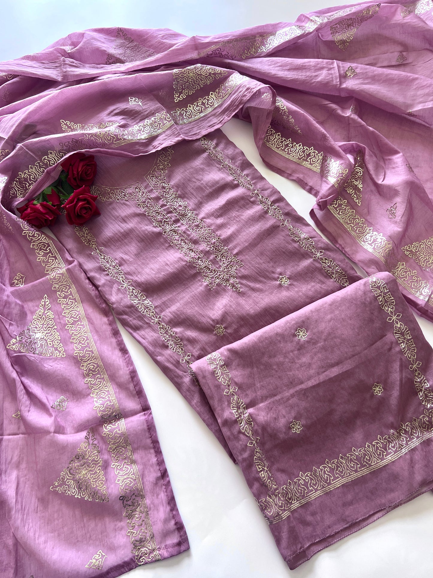 Mul Chanderi dress material unstitched Suit set