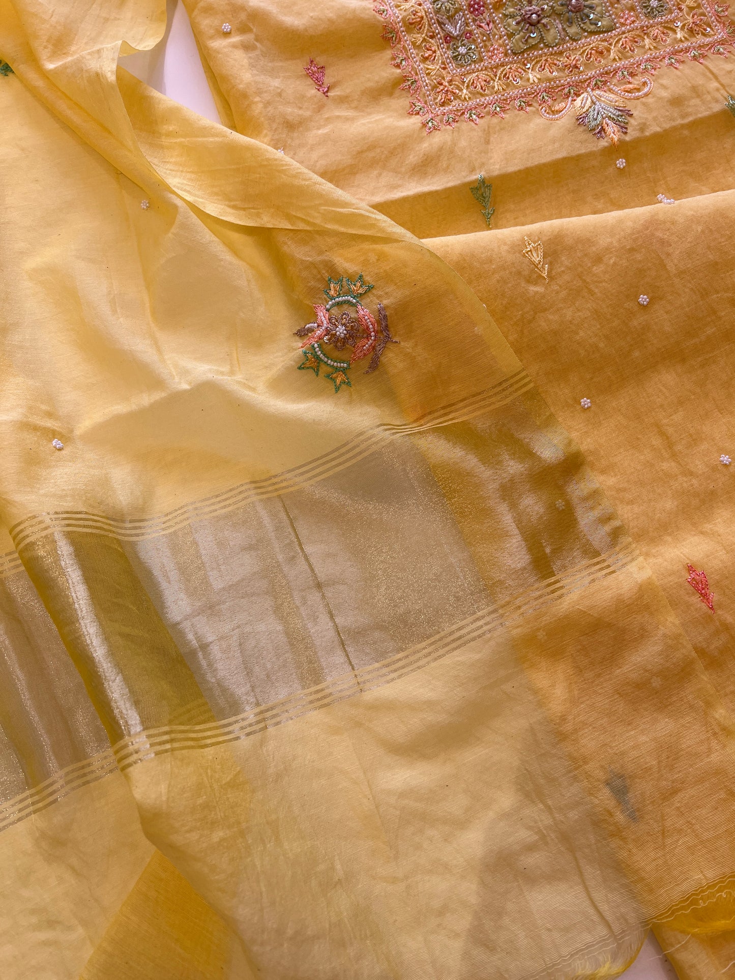 Yellow Mul handwork chikankari Kurta Dupatta set