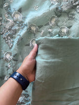 Aqua shade Mul Chanderi Thread embroidered Unstitched Suit