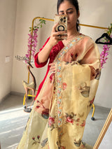 Floral Organza Saree with floral and beaded border.