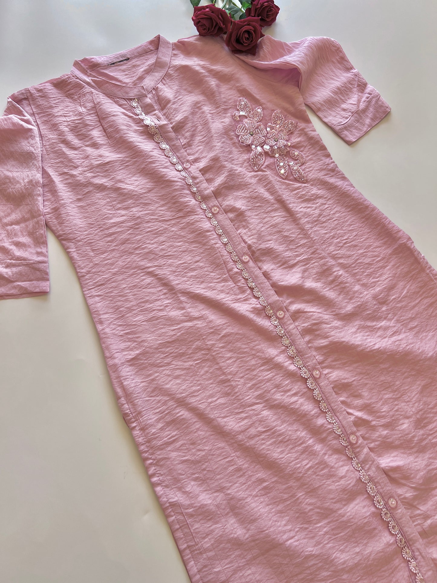 Pink Crush Fabric Kurta with embroidery