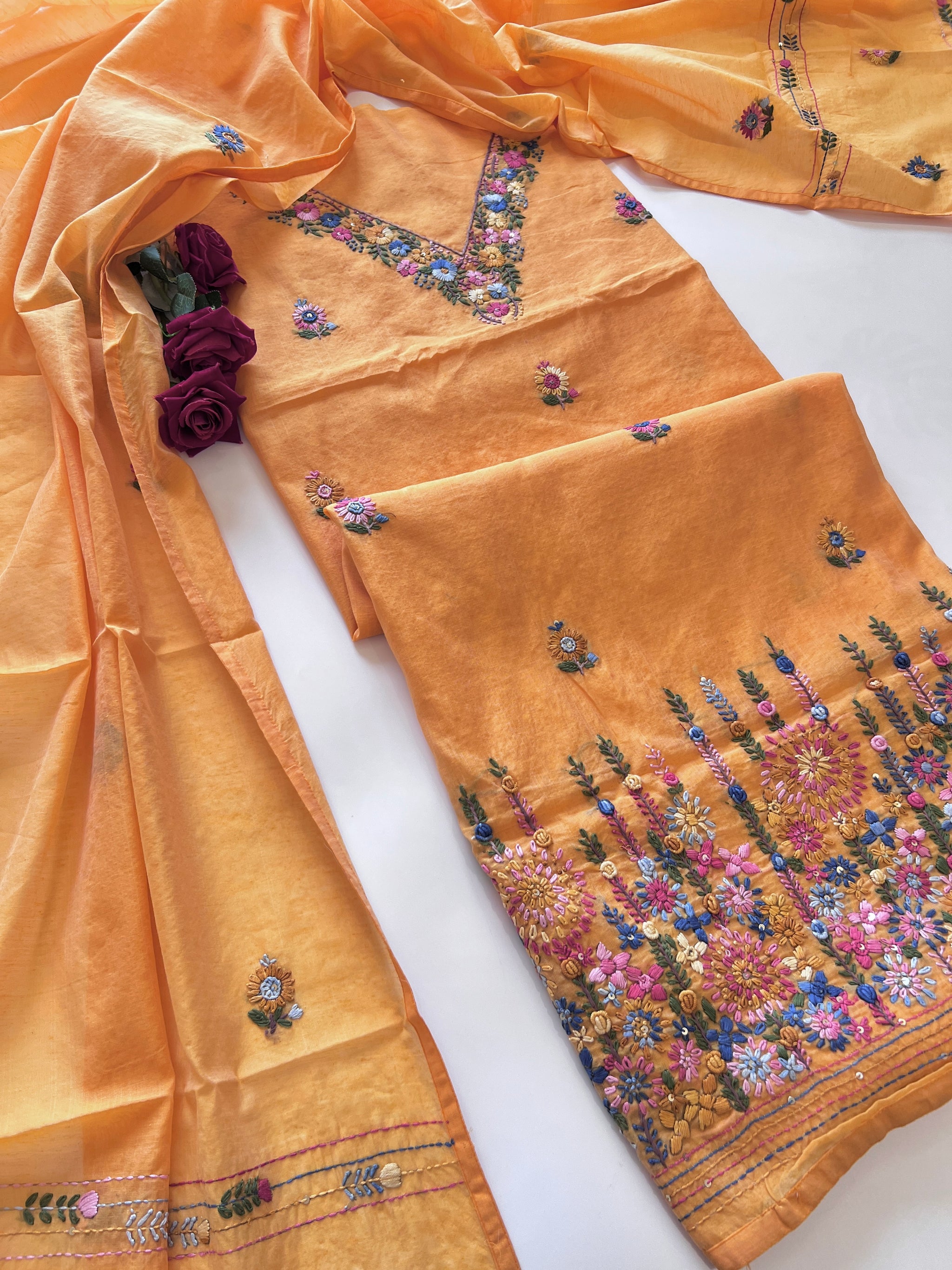 Knot embroidery Unstitched suit material 2 pc