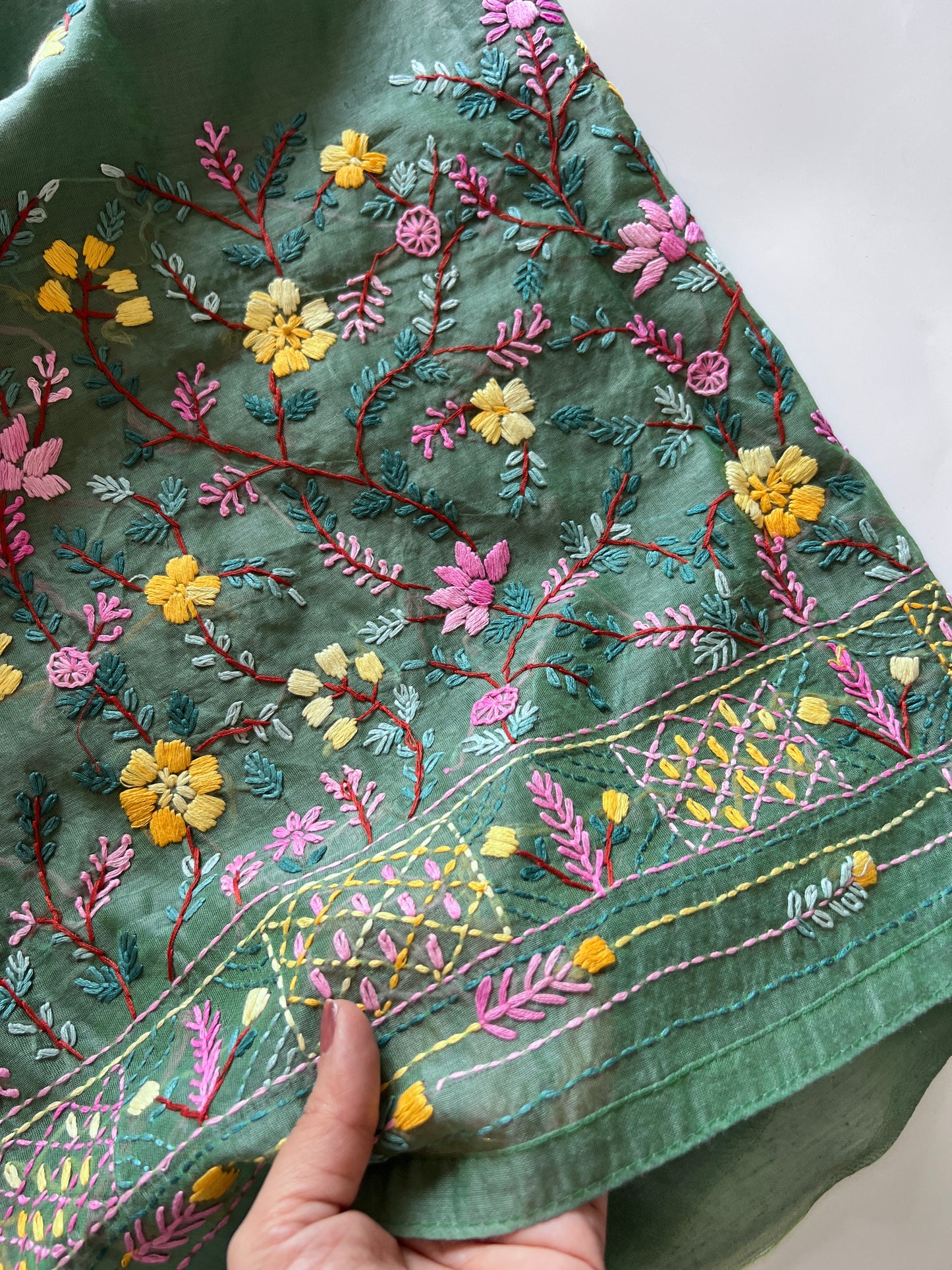 Green Knot embroidery Unstitched suit material 2 pc